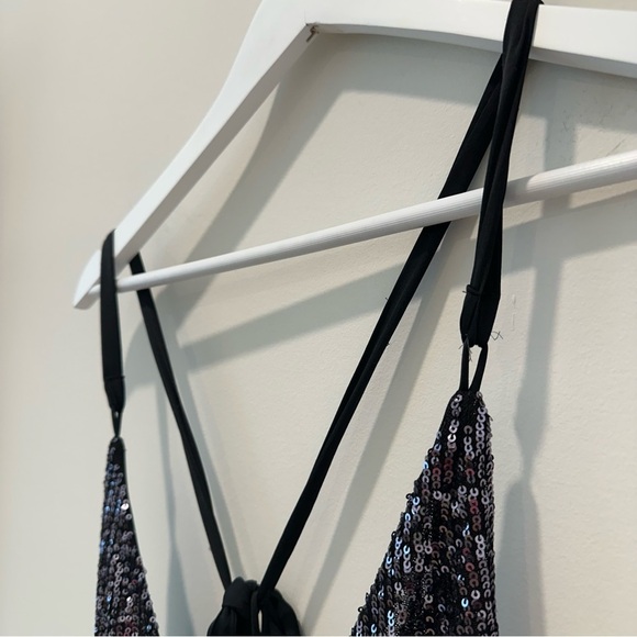 Free People Gold Rush Mini Dress Sequins Sparkle Night Black Dark Romantic Large - Picture 6 of 16